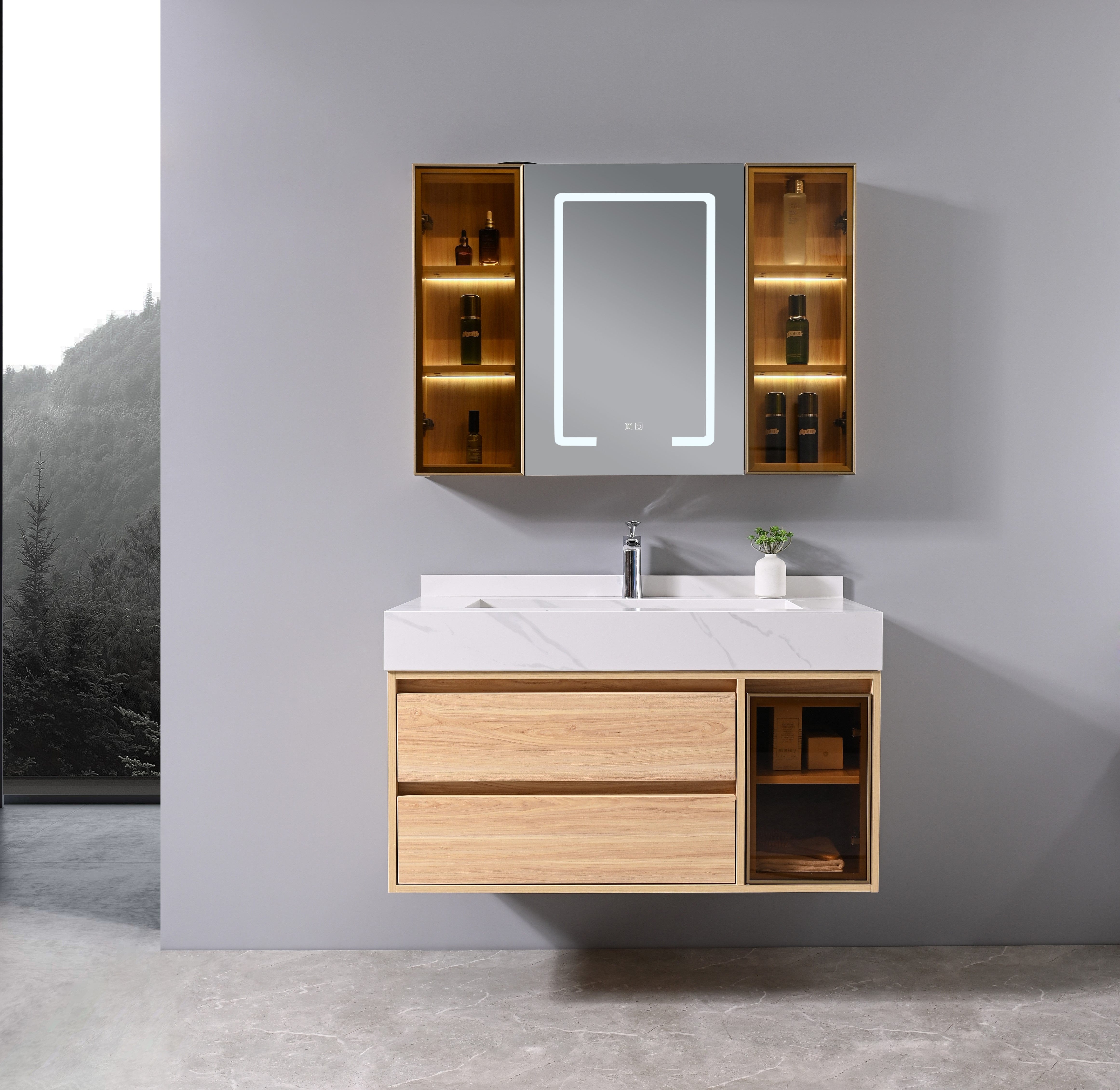 Auva Bath Ensemble Complet Aura 40": Bassin, Vanité, Miroir LED